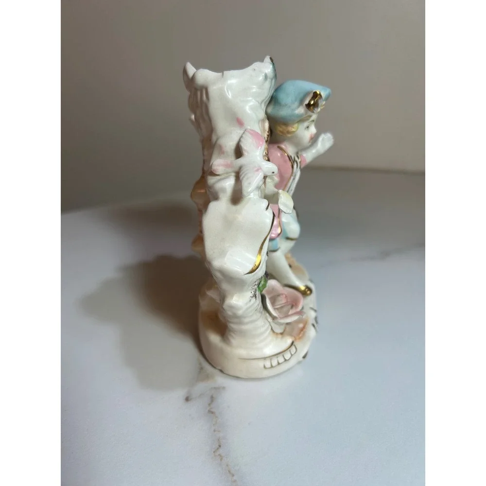 Vintage Utagawa Japan Porcelain‎ Spill Vase Colonial Boy Figurine Gold Gilt 5.5